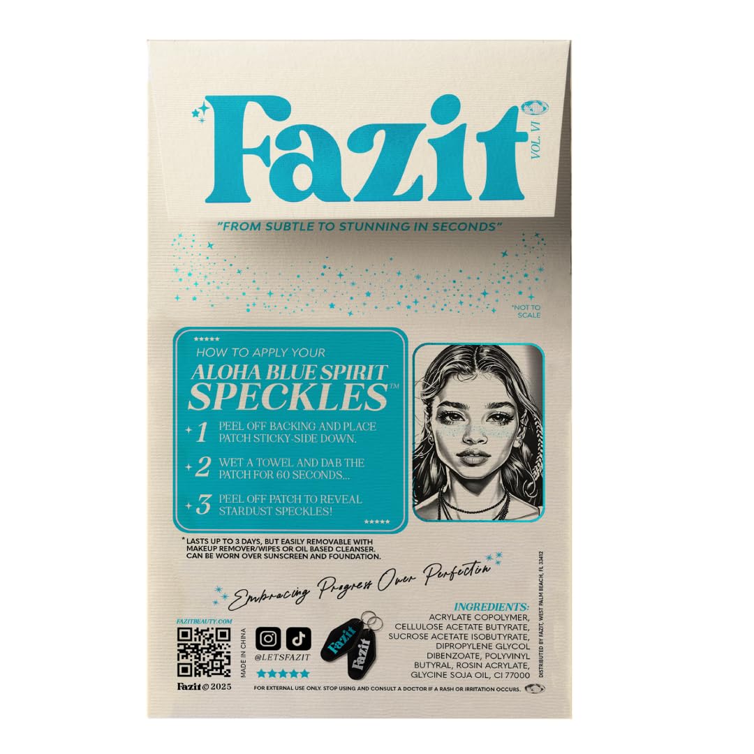 Fazit Aloha Blue Speckles - Glitter Freckle Makeup Patches - Shimmering Faux Freckles & Body Glitter - Waterproof, Long-Lasting Instant Glamour