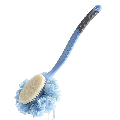 Back Scrubber Brush,TEGOOL Body Bath Shower Brush with Bristles and Loofah/Mesh Sponge,16 Inches Long Handle Built-in TPR Material Non-Slip