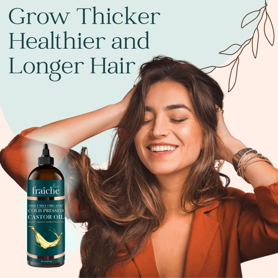 Organic Castor Oil (16oz) - Pure Castor Oil Organic Hexane Free Cold Pressed Unrefined Bottle - Natural Hair Growth Oil for Moisturizing & Healing Dry