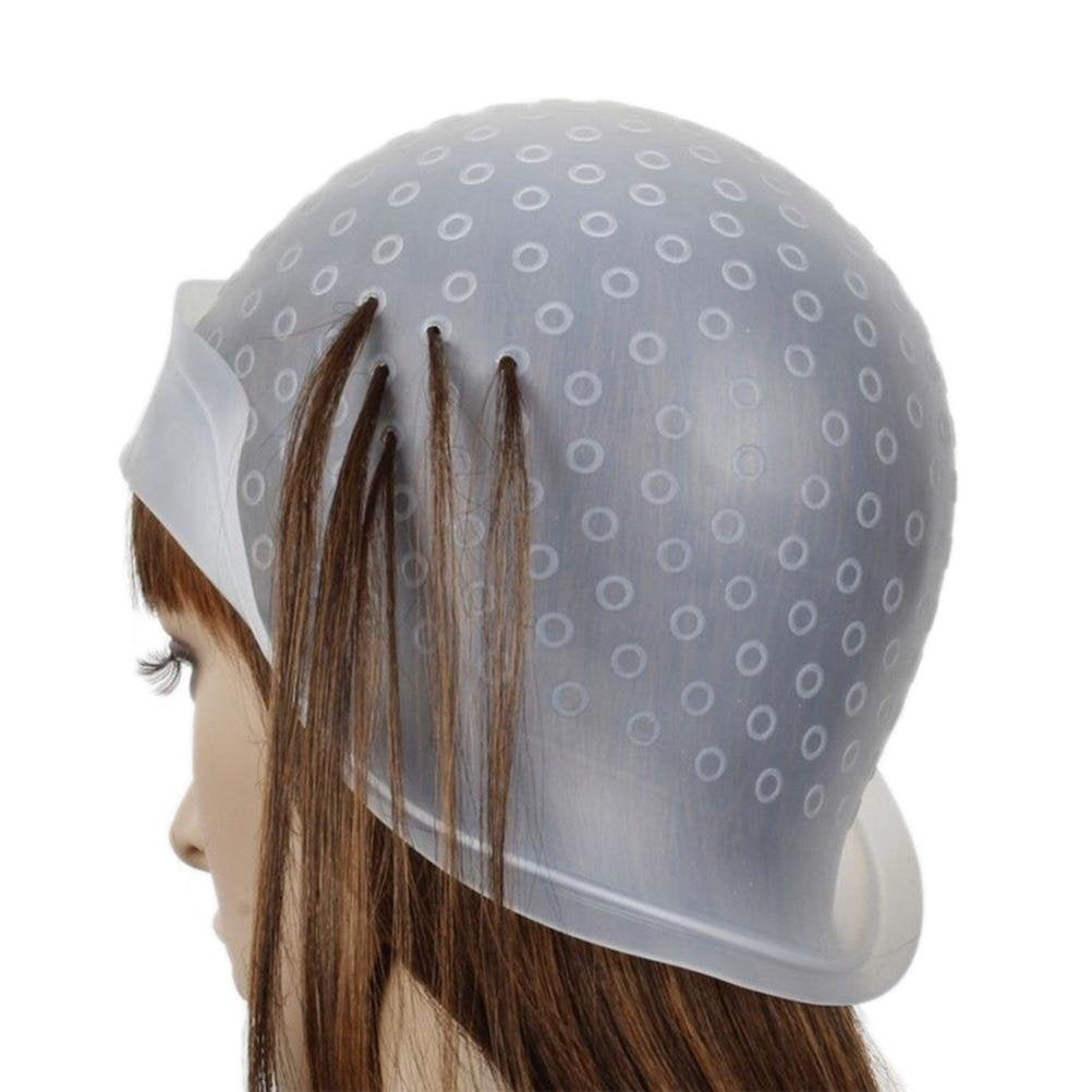 Reusable Silicone Hair Coloring Highlighting Cap Hair Dyeing Cap with Metal Hook for Hair Salon Tools Hairdressing Highlighting Kit (White)