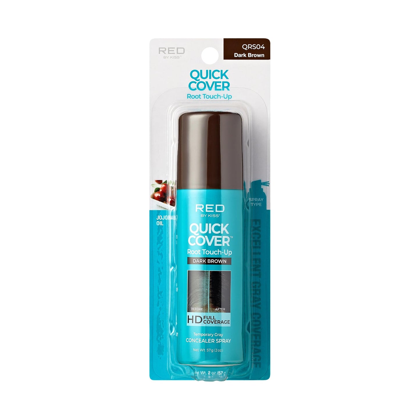 Red by Kiss Quick Cover Root Touch-Up Spray, Waterproof & Smudge-Proof Gray Coverage, Quick-Dry Formula with Jojoba Oil, Lightweight & Travel-Friendly