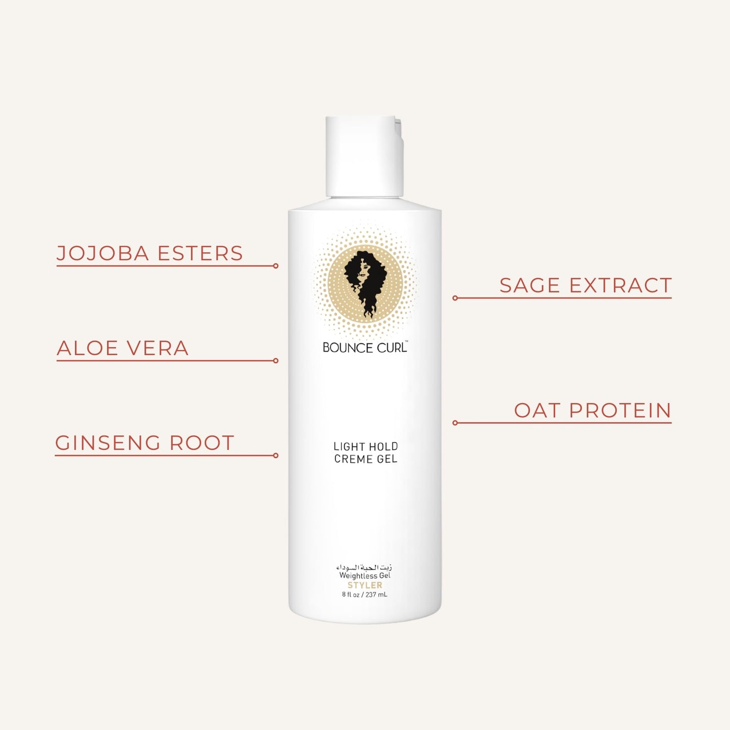 Bounce Curl Light Hold Creme Gel for Wavy and Curly Hair, Aloe and Jojoba Formula, Frizz Control, Silicone Free, Sulfate Free, Vegan, 8 oz