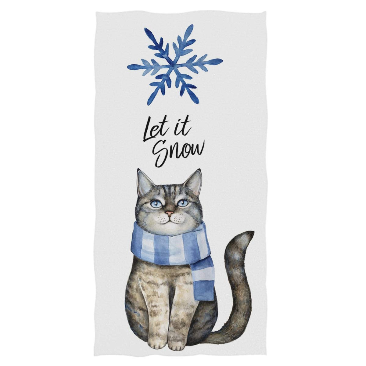 Pfrewn Cat with Scarf Blue Snowflake Hand Towels 16x30 in White Bathroom Towel, Let is Snow Winter Ultra Soft Highly Absorbent Guest Towel…