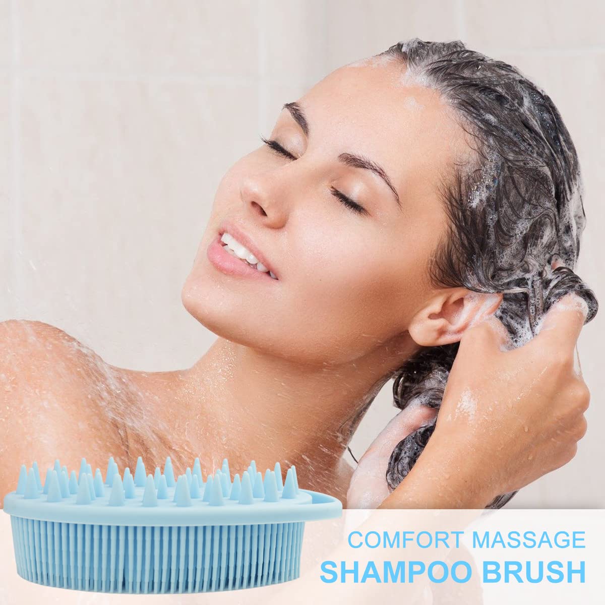 Upgrade 2 in 1 Bath and Shampoo Body Brush, Silicone Body Scrubber for Use in Shower, Exfoliating Body Brush, Premium Silicone Loofah, Head Scrubber