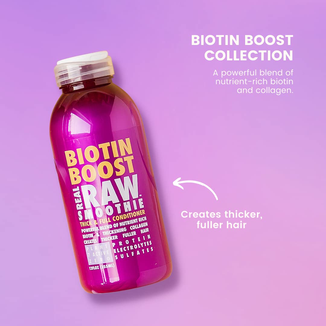 Real Raw Biotin Shampoo & Conditioner set - Add Volume + Body - No Water 100% Pure Aloe Juice & Coconut Water - Sulfate & Paraben Free, 12 Fl Oz (Pack