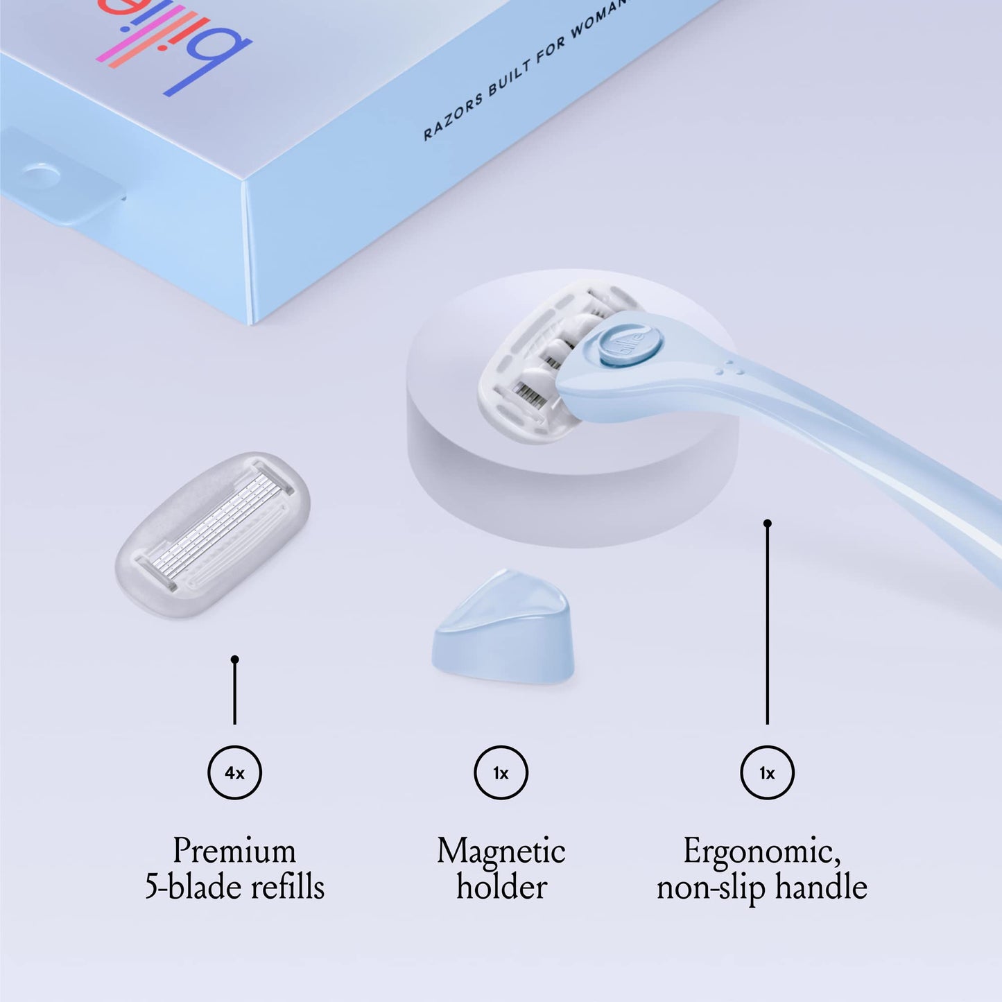 Billie Razors for Women Shave Kit - Women’s Razor + 4 x 5-Blade Razor Refills + Magnetic Holder - Cool Blue Beauty and Personal Care Billie