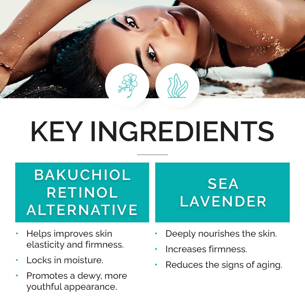 Renewing Skin Serum with Sea Lavender & Bakuchiol, Anti-Aging Firming and Smoothing Collagen Boosting Face Serum for Fine Lines and Wrinkles - 2 fl oz