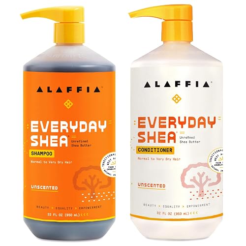 Alaffia EveryDay Shea Shampoo and Conditioner - Normal to Very Dry Hair, Gently Cleanses, Moisturizes, Restores and Protects Hair with Certified Fair
