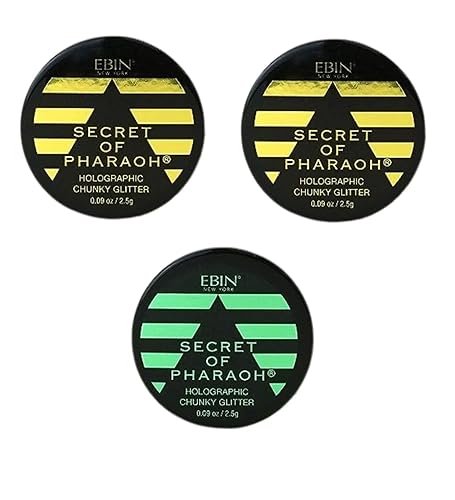 Glitter - Secret of Pharaoh Holographic Chunky Glitter - Gold Empire and Emerald Forest by EBIN NEW YORK Bundle - Shimmering, Iridescent for Face