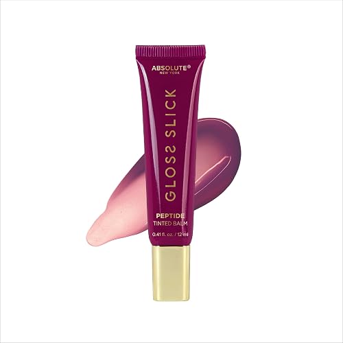 Absolute New York Gloss Slick Peptide Tinted Balm, Weightless and Non-Sticky, Soft Hydrated and Plump Lips (MLPT04 Raspberry Sorbet)