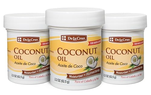 De la Cruz Coconut Oil - Expeller Pressed Coconut Oil for Skin and Hair - Natural Moisturizer for Skin and Hair - 2.2oz (3 Jars)