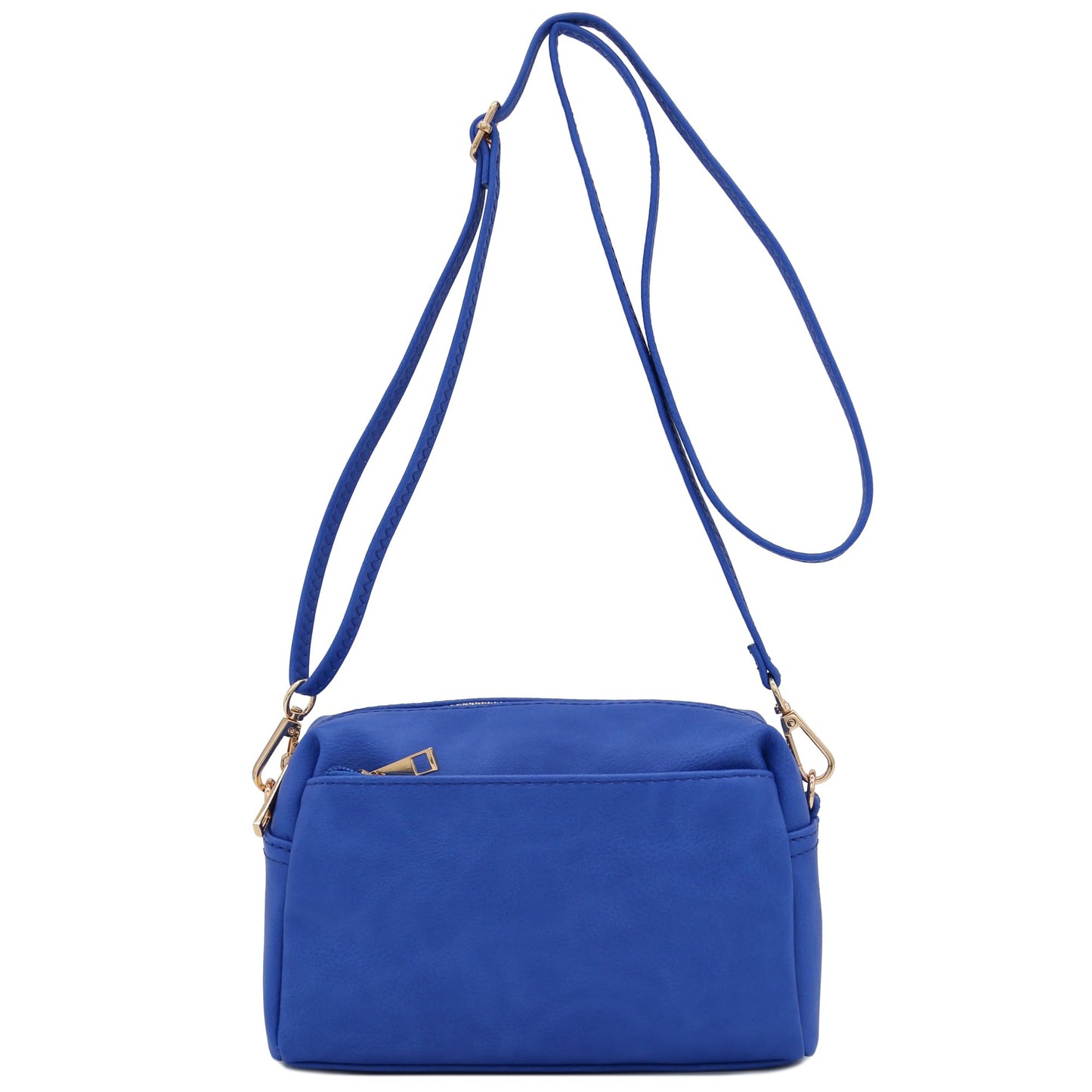 FashionPuzzle Triple Zip Small Crossbody Bag (Royal Blue)