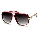 zeroUV - Classic Square Frame Plastic Flat Top Aviator Sunglasses (Red)