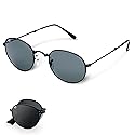 Round Folding Sunglasses Polarized, UV400, UVA, UVB Protection for Men Women, Folding Sunglasses Leather Case