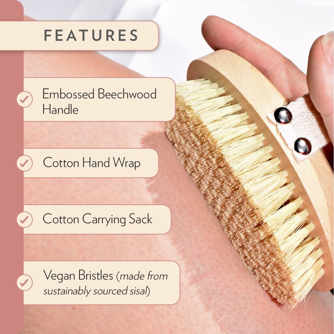 Rosebud Woman Body Brush for Dry Brushing & Lymphatic Drainage - Sustainable Beechwood Handle with Vegan Sisal Bristles - Exfoliating Skincare Tool