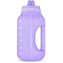Ello Hydra 64oz Half Gallon Water Jug with Handle and Motivational Time Markers for All Day Hydration, Plastic Reusable Water Bottle with Straw…