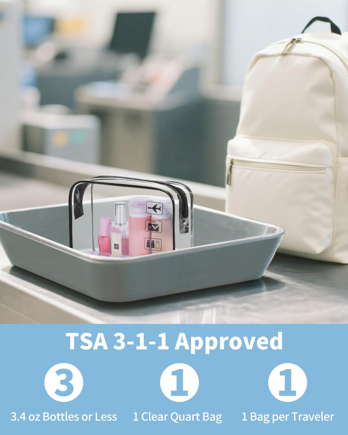 WANDF TSA Approved Toiletry Bag, 3 Pack Clear Makeup Bag Beauty and Personal Care WANDF