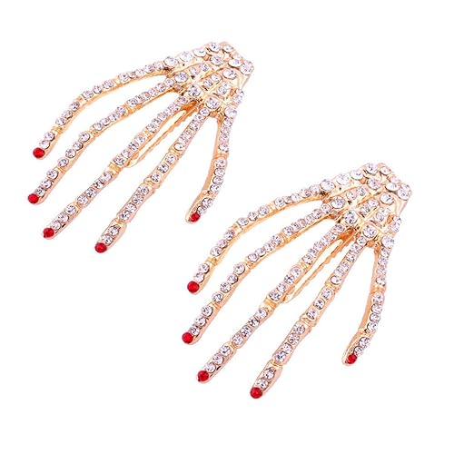 2Pcs Alloy Rhinestone Skeleton Claws Skull Hand Hair Clip Hairpin Zombie Punk Horror Bobby Claw Barrette Fashion Hair Accessories For Women Cosplay