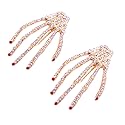 2Pcs Alloy Rhinestone Skeleton Claws Skull Hand Hair Clip Hairpin Zombie Punk Horror Bobby Claw Barrette Fashion Hair Accessories For Women Cosplay