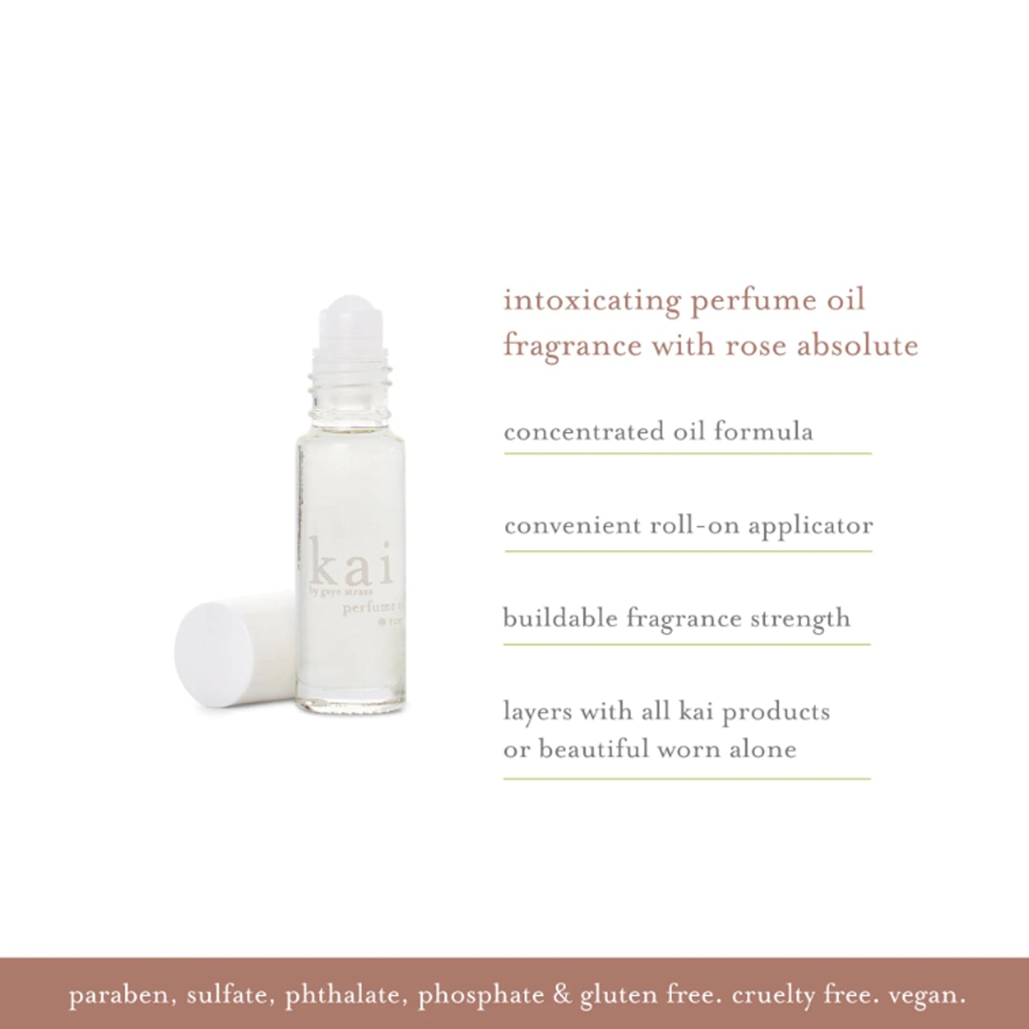 kai perfume oil. rose absolute, gardenia wrapped in white exotic flowers, layered with rose absolute. eau de perfume roll-on oil, 1/8 fl oz., vegan