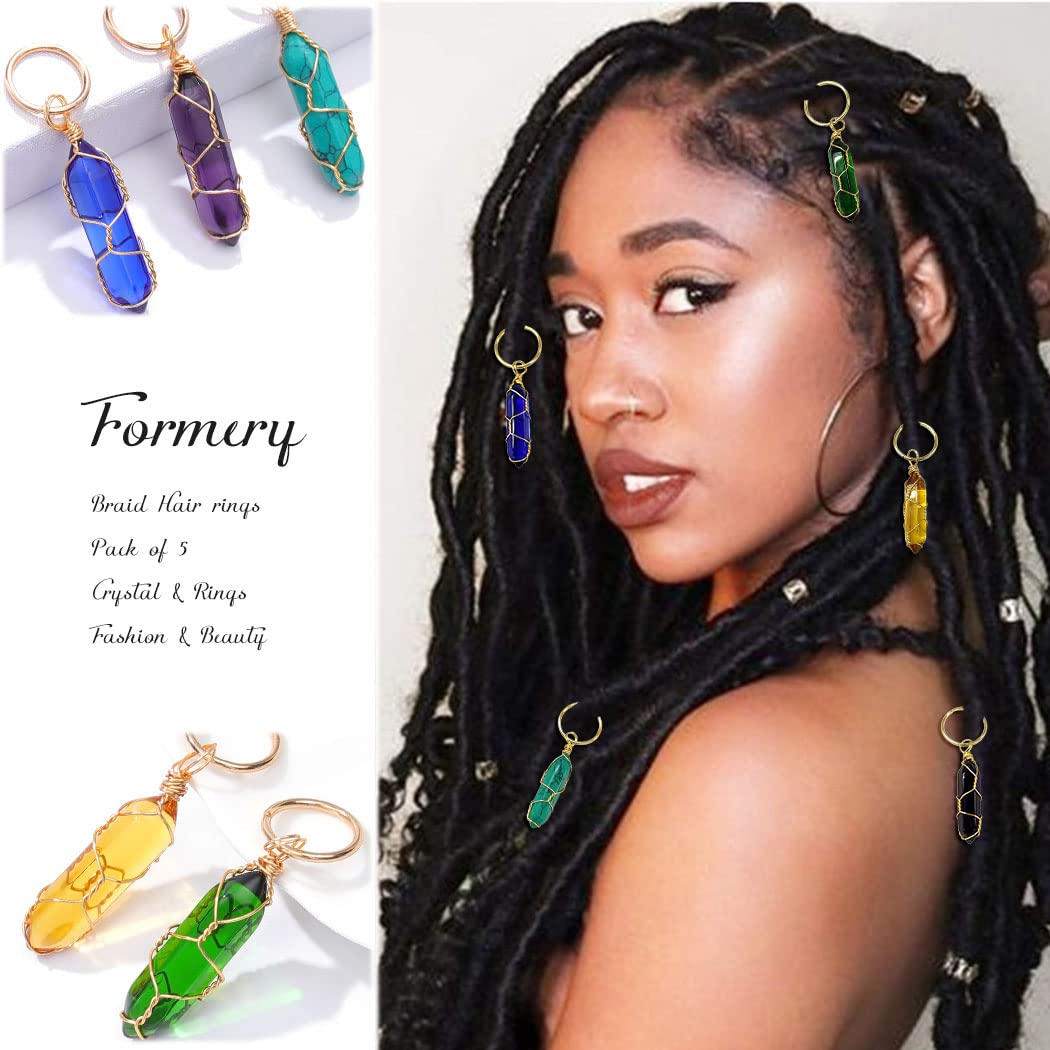 Formery Hair Crystals Locs Natural Stone Gems Braid Jewelry Dread Crystal Charms Accessories for Black Women (5PCS)