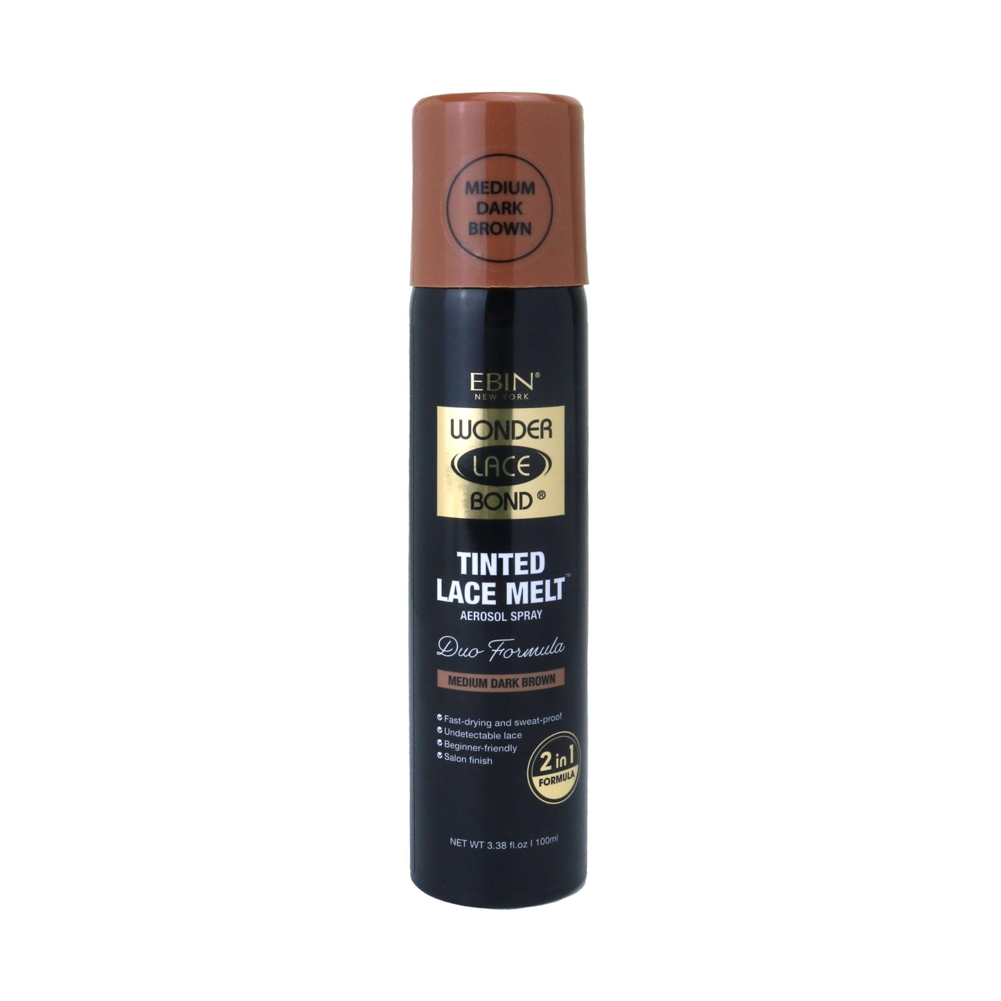 EBIN NEW YORK Wonder Lace Bond Tinted Lace Melt Aerosol Spray - Medium Dark Brown 3.38oz/ 100ml - Quick Dry No Transfer Formula, Humid Resistant