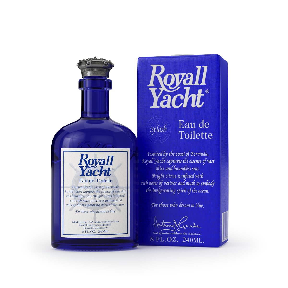 ROYALL YACHT, Men's Eau de Toilette, Marine Citrus & Vetiver Fragrance - 8 oz Splash