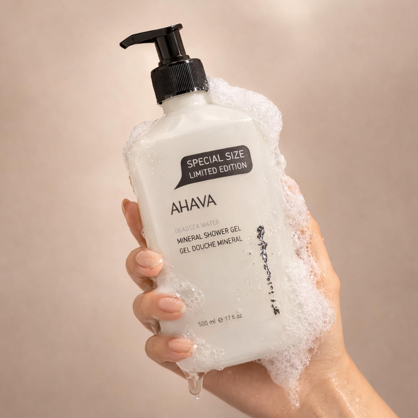 AHAVA Dead Sea Mineral Shower Gel 17 fl oz - Luxury Hydrating Body Wash with Aloe Vera & Osmoter Minerals, Gentle Cleanser for Dry & Sensitive Skin