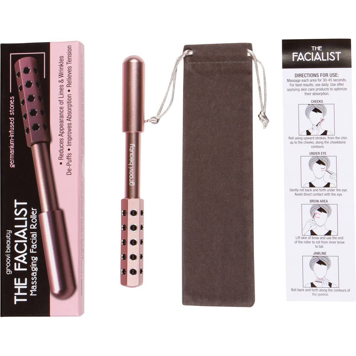 GROOVI BEAUTY Face Roller Massaging Stones Uplift Skin, Promote Lymphatic draining, Reduces fine Lines & Wrinkles, de-Puffs The Skin & Reduces Facial