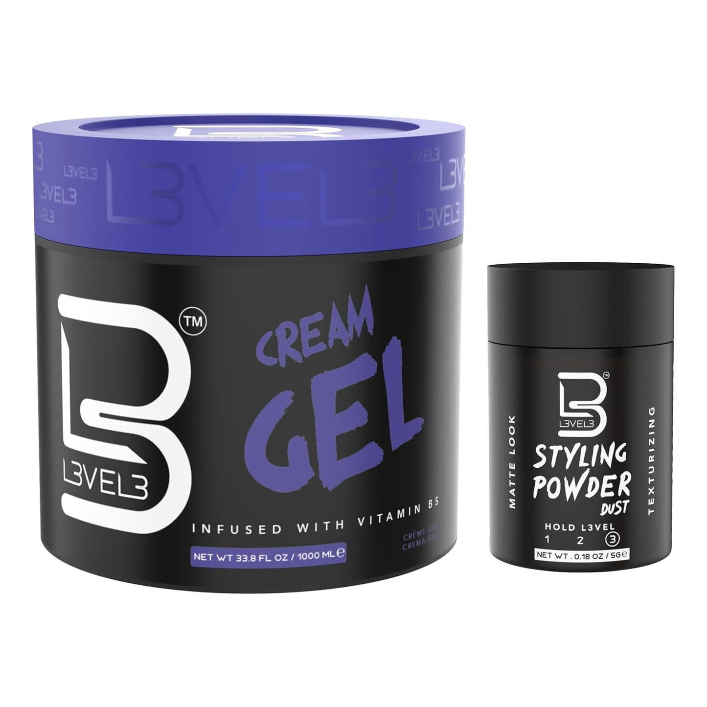 L3 Level 3 Cream Gel - Provides Volume and Medium Hold - With Vitamins to Nourish and Protect Hair Level Three Mens Hair Styling Cream (Sample Powder