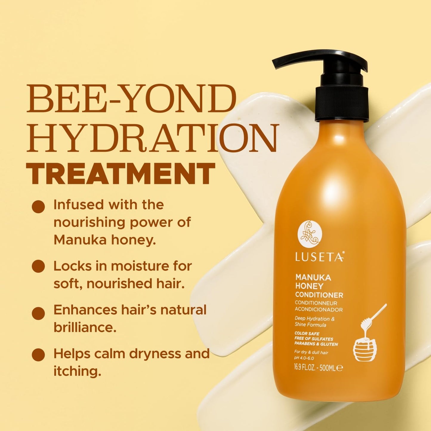 Luseta Manuka Honey Conditioner Hydrate & Repair for Dry and Dull Hair Adds Shine & Restore Softness Moisturizing for Damaged Hair 16.9oz