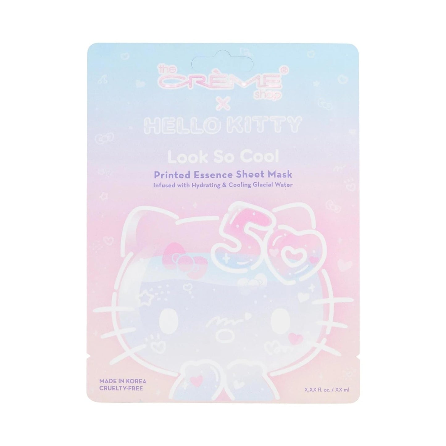 The Crème Shop x Hello Kitty Look So Cool Printed Essence Sheet Mask, Infused with Hydrating and Cooling Glacial Water, Korean Face Mask - 50th Year