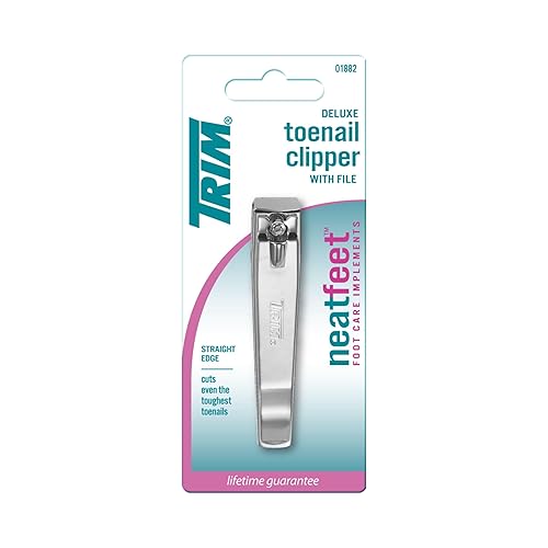 Trim Neat Feet Foot Care Implements Deluxe Toenail Clipper with File, Straight Edge, Stainless Steel, Cuts Toughest Toenails, Helps with Ingrown
