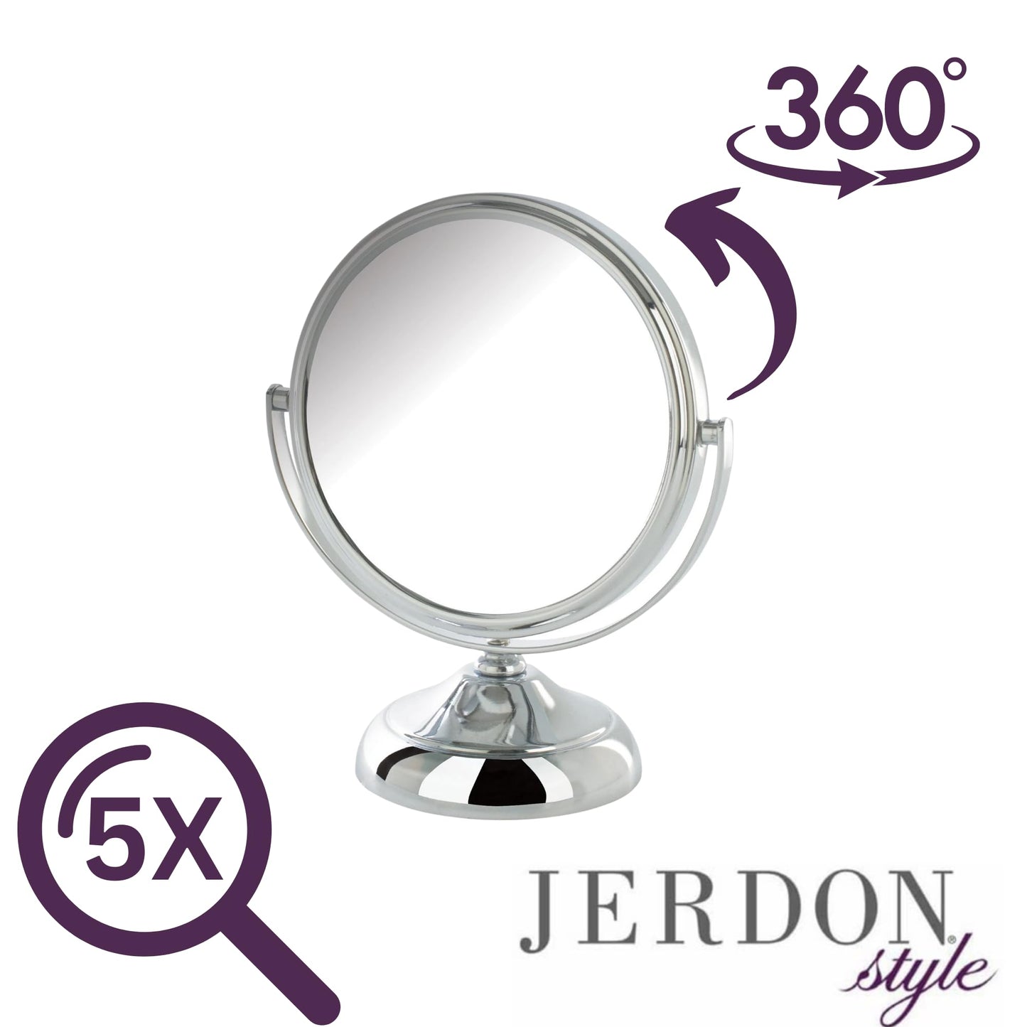Model's Choice JERDON Tabletop Vanity Makeup Mirror with Chrome Finish - 5.5” Diameter Mirror with 5X-1X Magnification - Model MC247C
