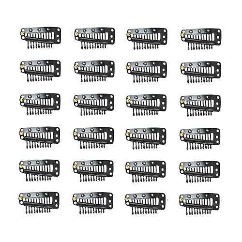 YANTAISIYU 24 Pcs/lot 36mm 10-teeth Metal Wig Clips with Rubber Snap Clips for Wig Hairpiece Hair Extension Accessories(Black)
