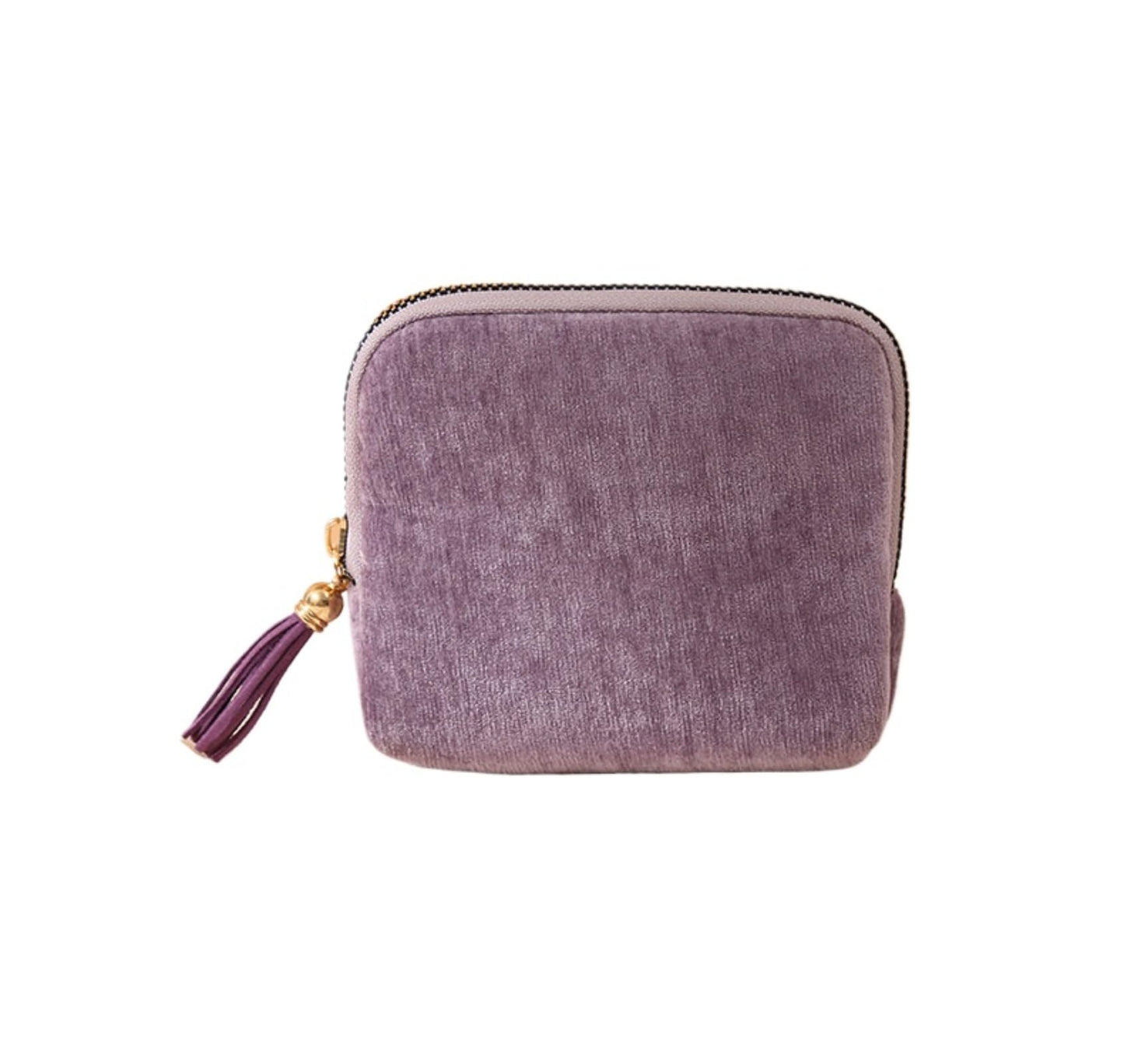 Dybag Velvet Jewelry Travel Case, Portable Fringed Zipper Pouch for Ring & Necklace Organizer, 8 Colors (purple)