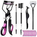 Eyelash Curlers Eyebrow Brush Kit for Women w Lash Curler, Eyelash Comb Seperator, Mascara Brushes, Eyelash Extension Tweezers, Angled Eyebrow Brush