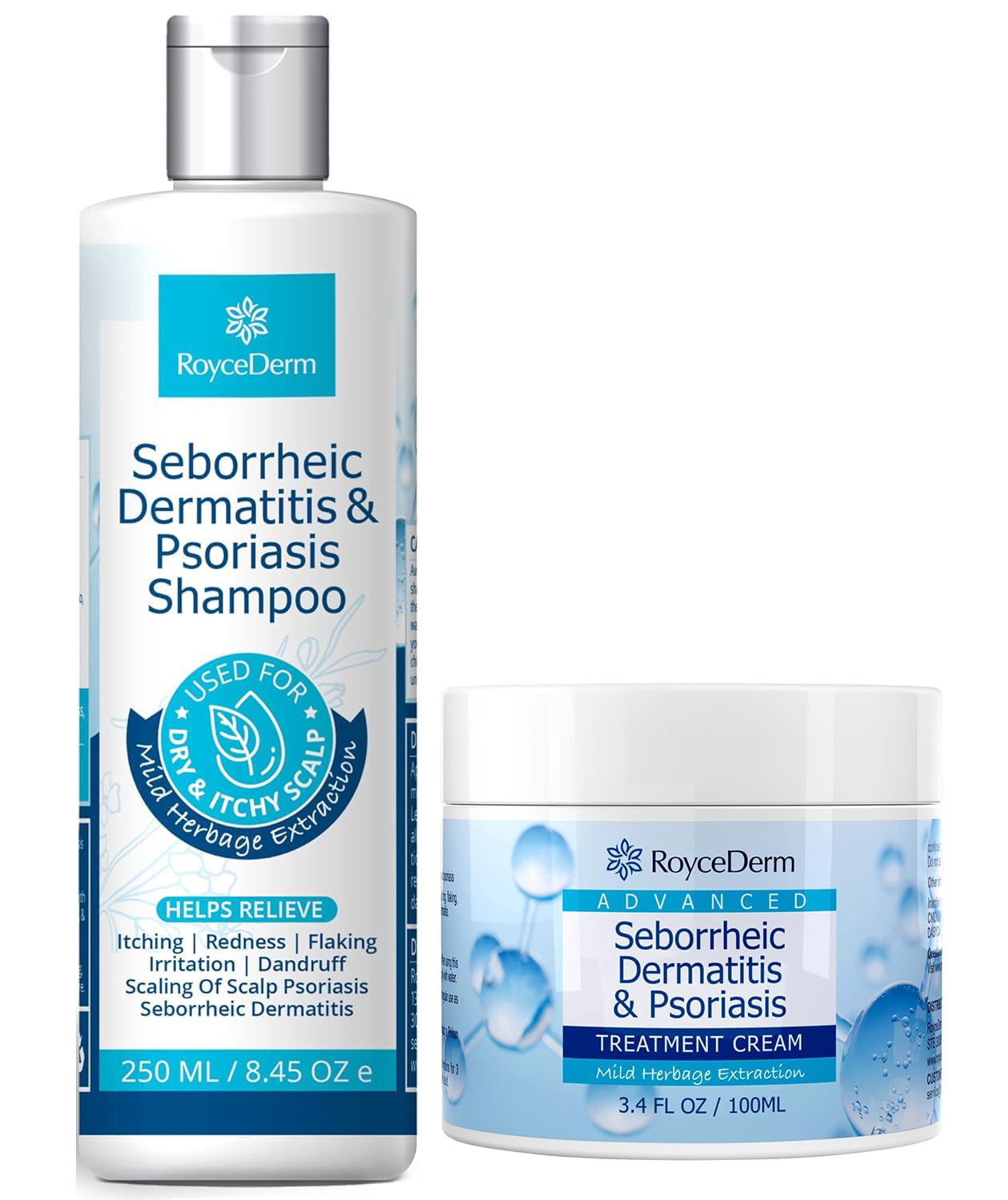 Roycederm Seborrheic Dermatitis & Psoriasis Scalp Treatment Kit - Shampoo + Cream for Dry Itchy Scalp, Dandruff, Scalp Relief Soothing Care System