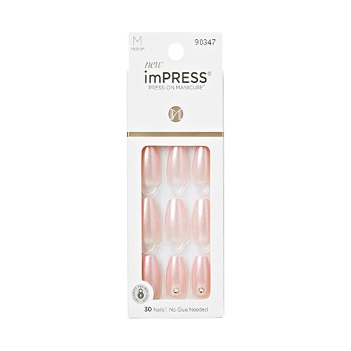 KISS Impress No Glue Press-On Nails Pink Shimmer Color, Rhinestone Accents, Includes 30 Nails, Prep Pad, 1 Manicure Stick, 1 Mini File Beauty & Personal Care KISS