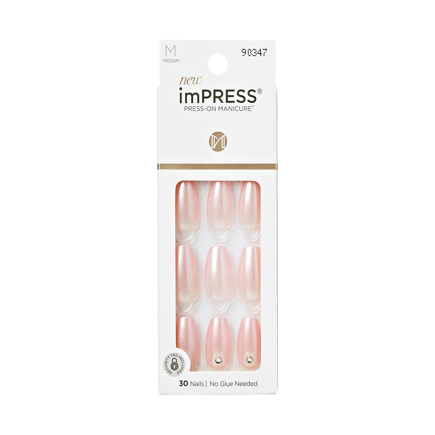 KISS Impress No Glue Press-On Nails Pink Shimmer Color, Rhinestone Accents, Includes 30 Nails, Prep Pad, 1 Manicure Stick, 1 Mini File Beauty & Personal Care KISS