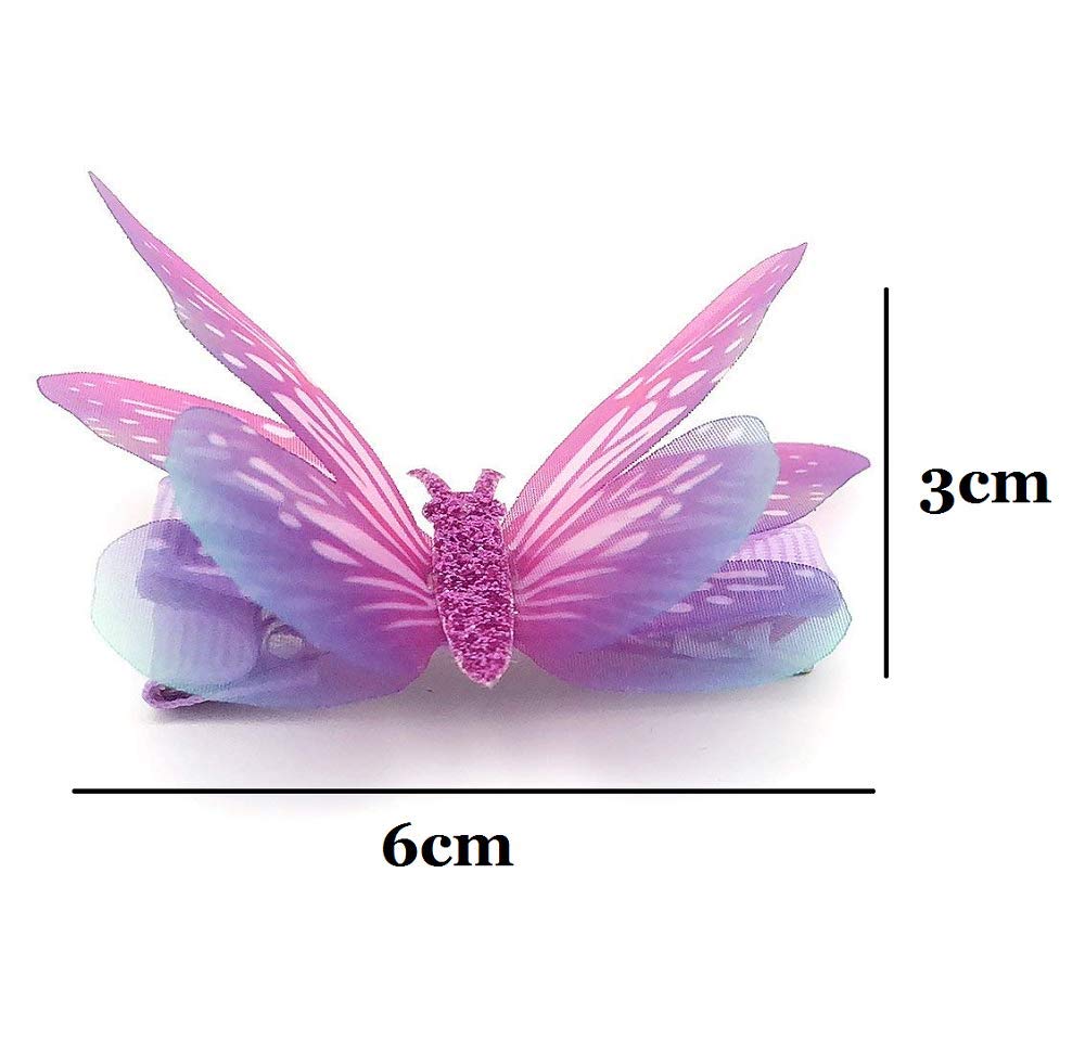 Liasun 6Pcs/pack 3D Colorful Organza Butterfly Hair Clips - Chiffon Fairy Wings - Ribbon Wrapped Clips 0.4Inch Barrettes Hair Accessories