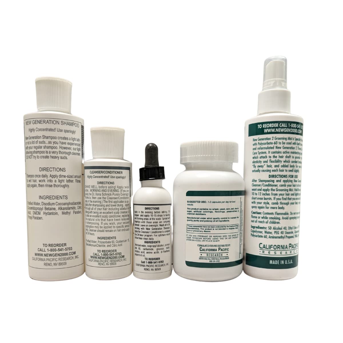 5-Piece Set New Generation Original Shampoo, Cleanser/Conditioner, Overnight Formula, Grooming Mist, Dietary Supplements - Helps to Control Hair Loss