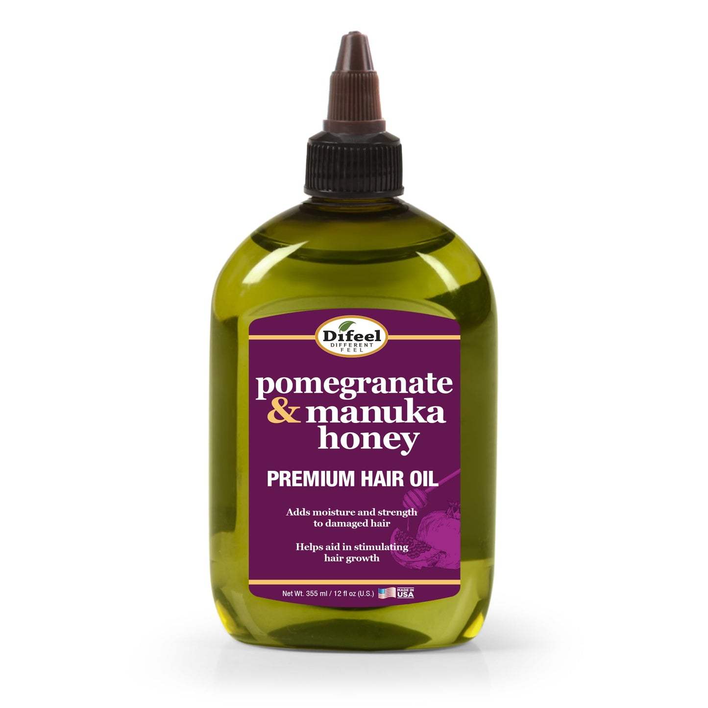 Difeel Elevated Pomegranate & Manuka Honey Premium Hair Oil 12 oz. - Growth Stimulating, Moisturizing & Strengthening Hair Oil for Dry, Damaged Hair