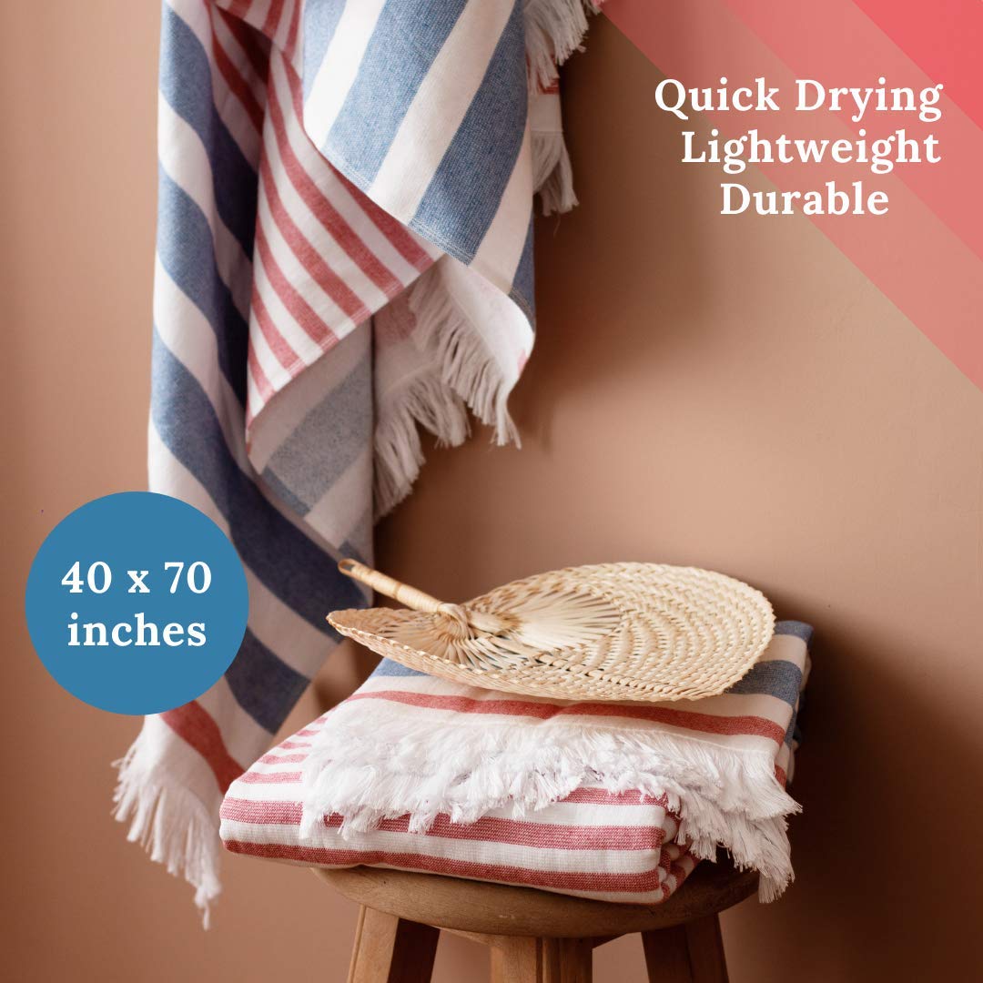 Luzia Striped Peshtemal Multi-Use Towel - Beach, Pool and Bathroom (Single, 40 x 70 inches) 100% Turkish Cotton, Premium, Stylish, Soft, Absorbent…