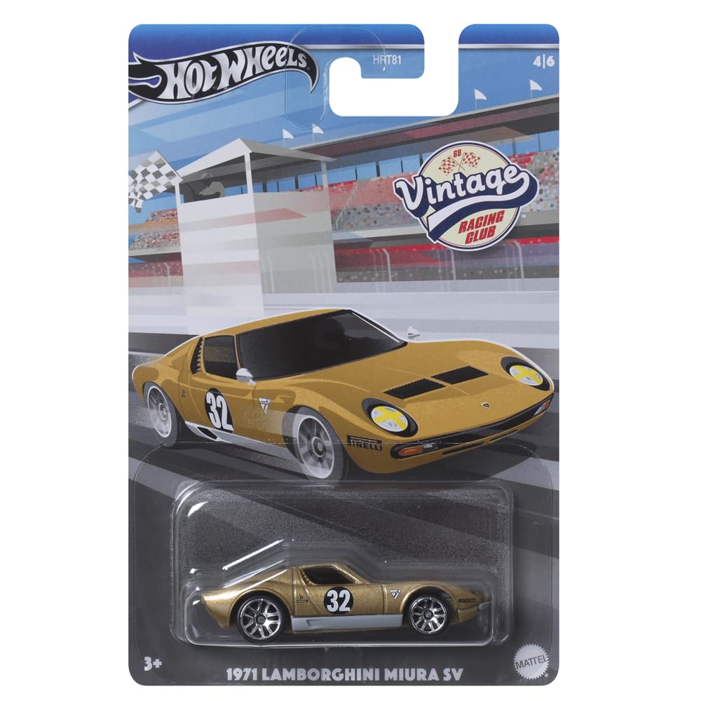 Hot Wheels Collectible Die-Cast Vintage Racing Club Vehicle - Gold Sports Car - Inspired by 1971 Lamborghini Miura SV - HRT81-4/6