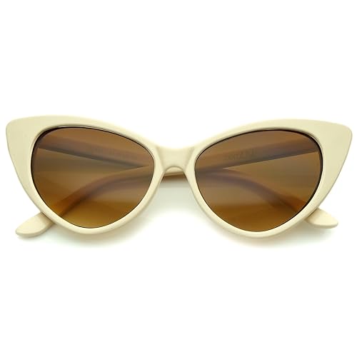 zeroUV - Women's Retro Oversized High Point Cat Eye Sunglasses 54mm (Creme/Amber)