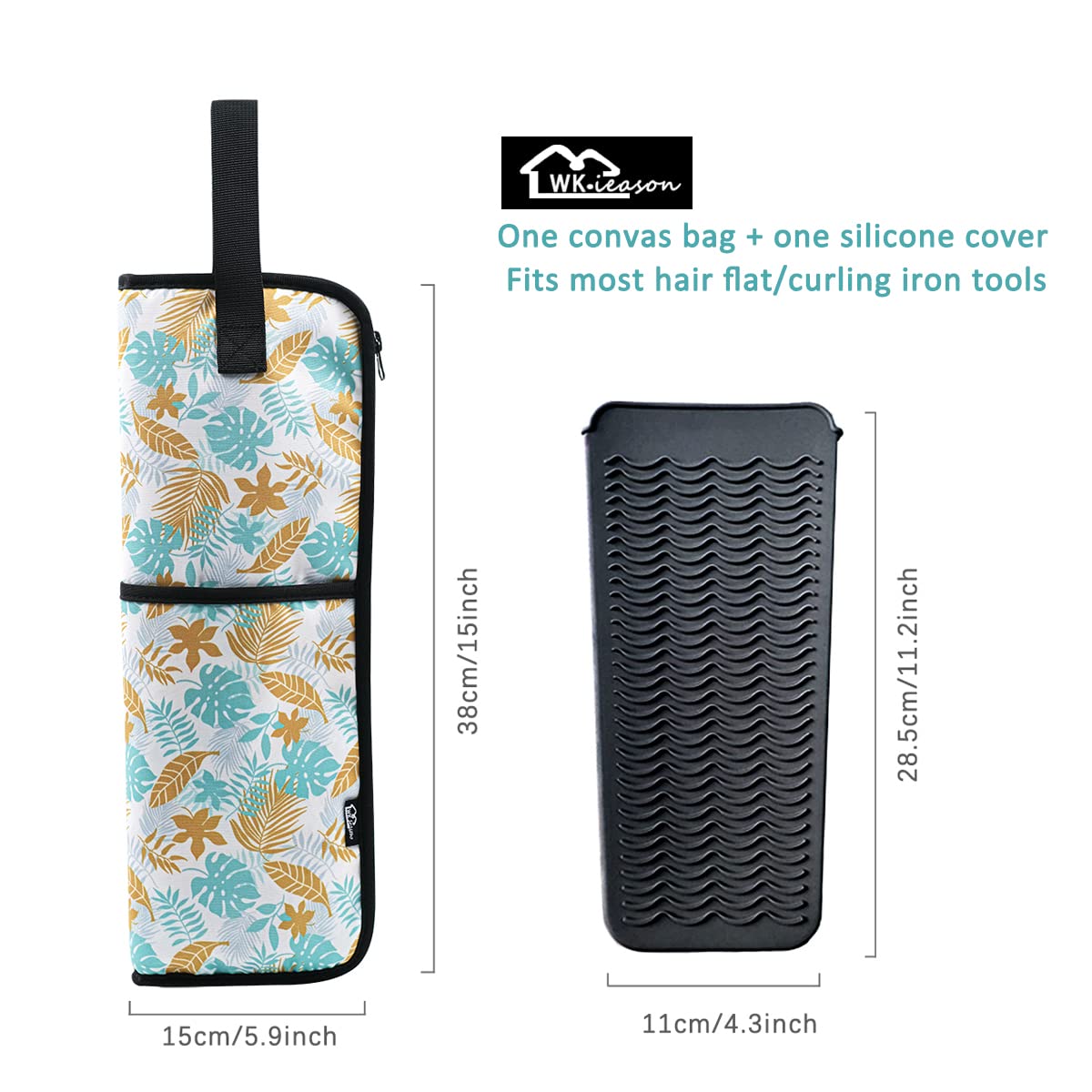 2 Pieces Hair Flat Iron Case Holder Canvas Bag Heat Resistant Curling Iron Silicone Straightener Holder Mat for Hair Tools Curling Iron Organizer Bag
