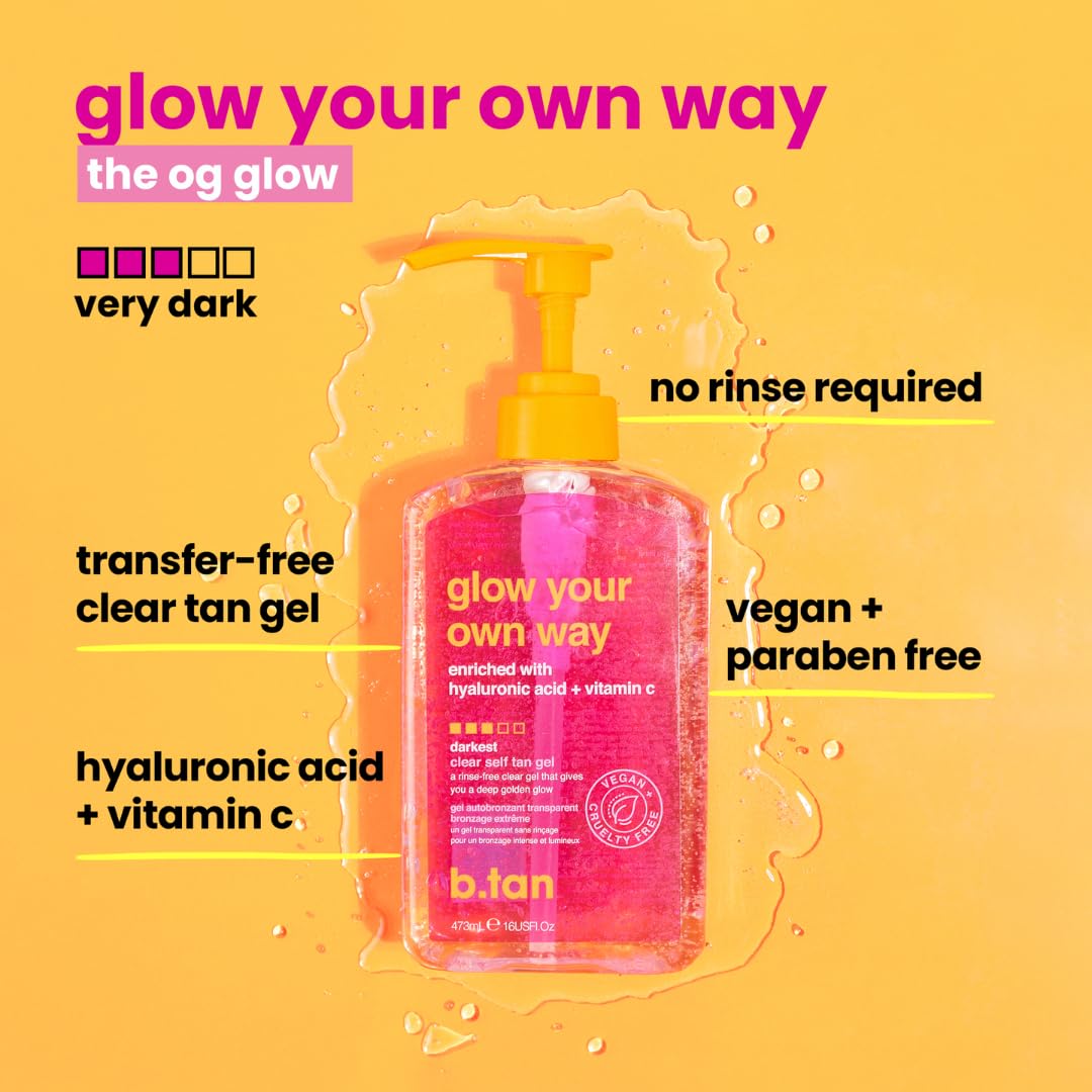b.tan Dark Clear Self Tan Gel | Glow Your Own Way - Best Transfer Resistant, Ultra Quick Bronze, Gradual Sunless Tanning Lotion, Deep Moisturizer, No Beauty and Personal Care B.TAN