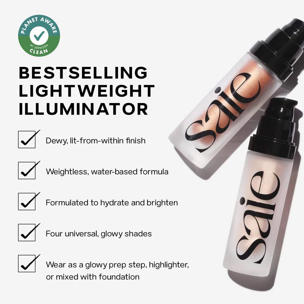 Saie Blush & Glow Gift Set - Dew Blush in Lady & Glowy Super Gel Liquid Highlighter & Makeup Primer in Warmglow - Skincare Infused Everyday Makeup Kit Beauty and Personal Care Saie