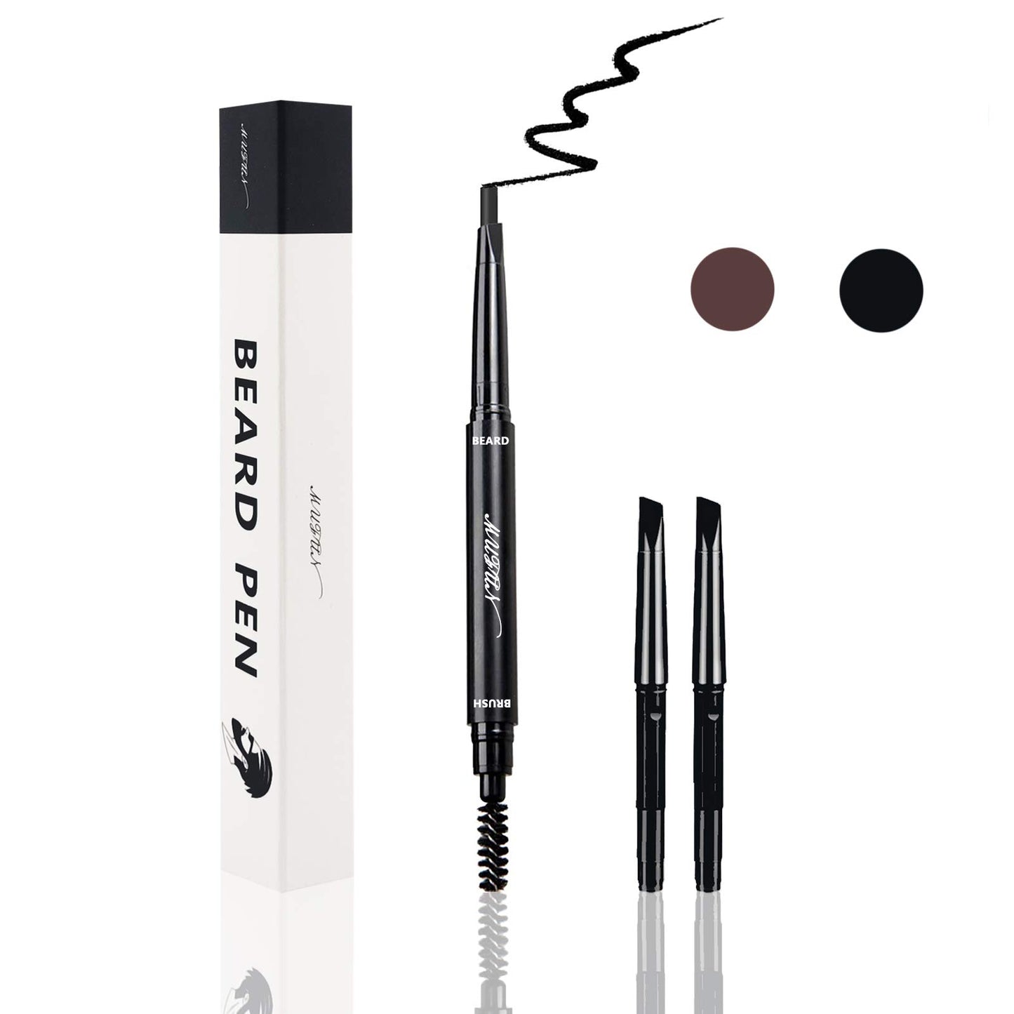 Beard Pencil Filler for Men - Water Resistant, Sweat Proof, Long Lasting & Natural Finish Barber Pencil, Mustache Repair Shape, Two Replacement Tips